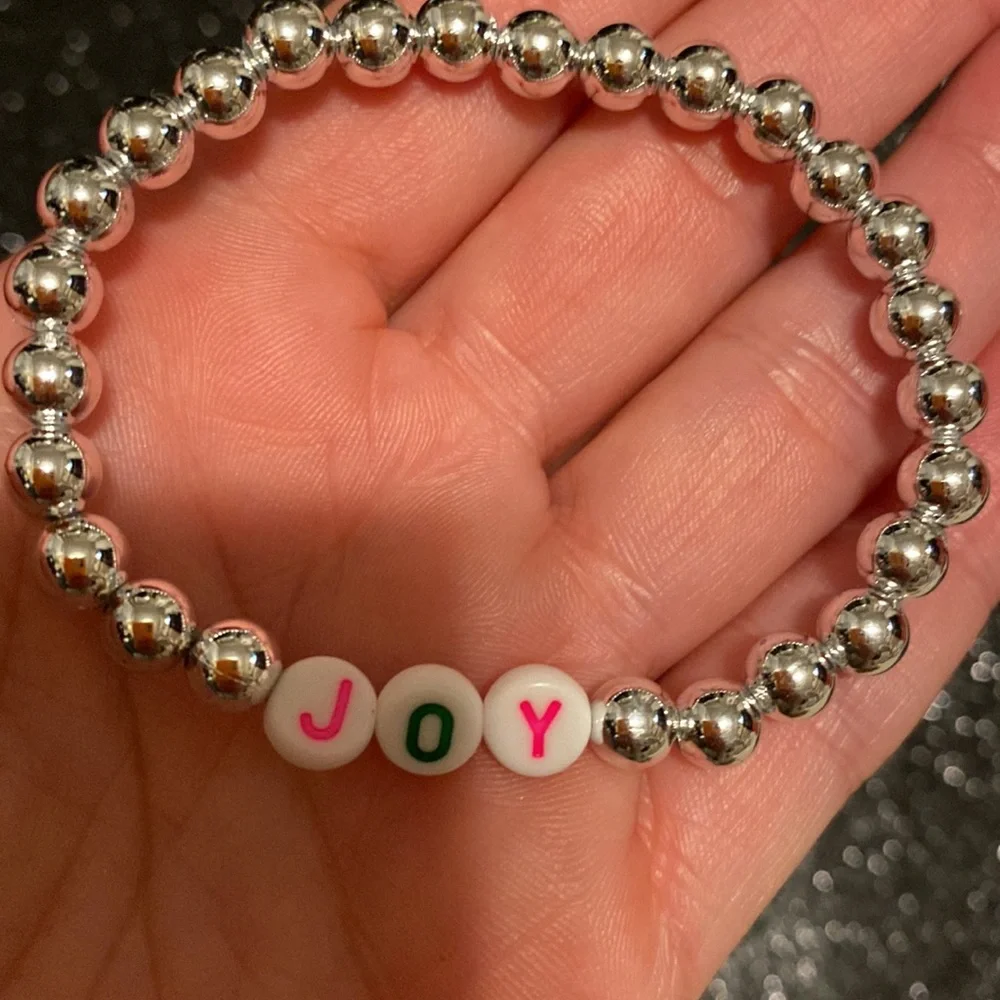 Girls faux silver bead joy stretch bracelet